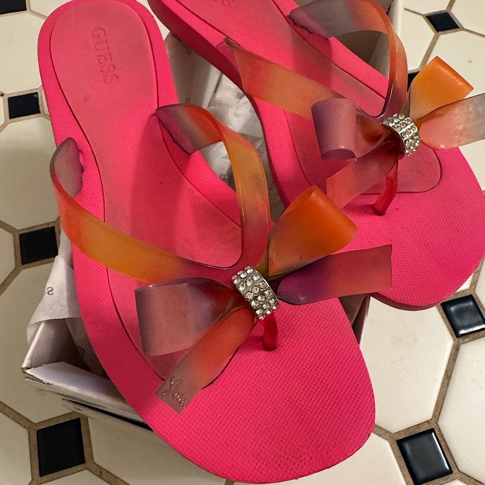GUESS Women's Pink Sandals with Bow Accent